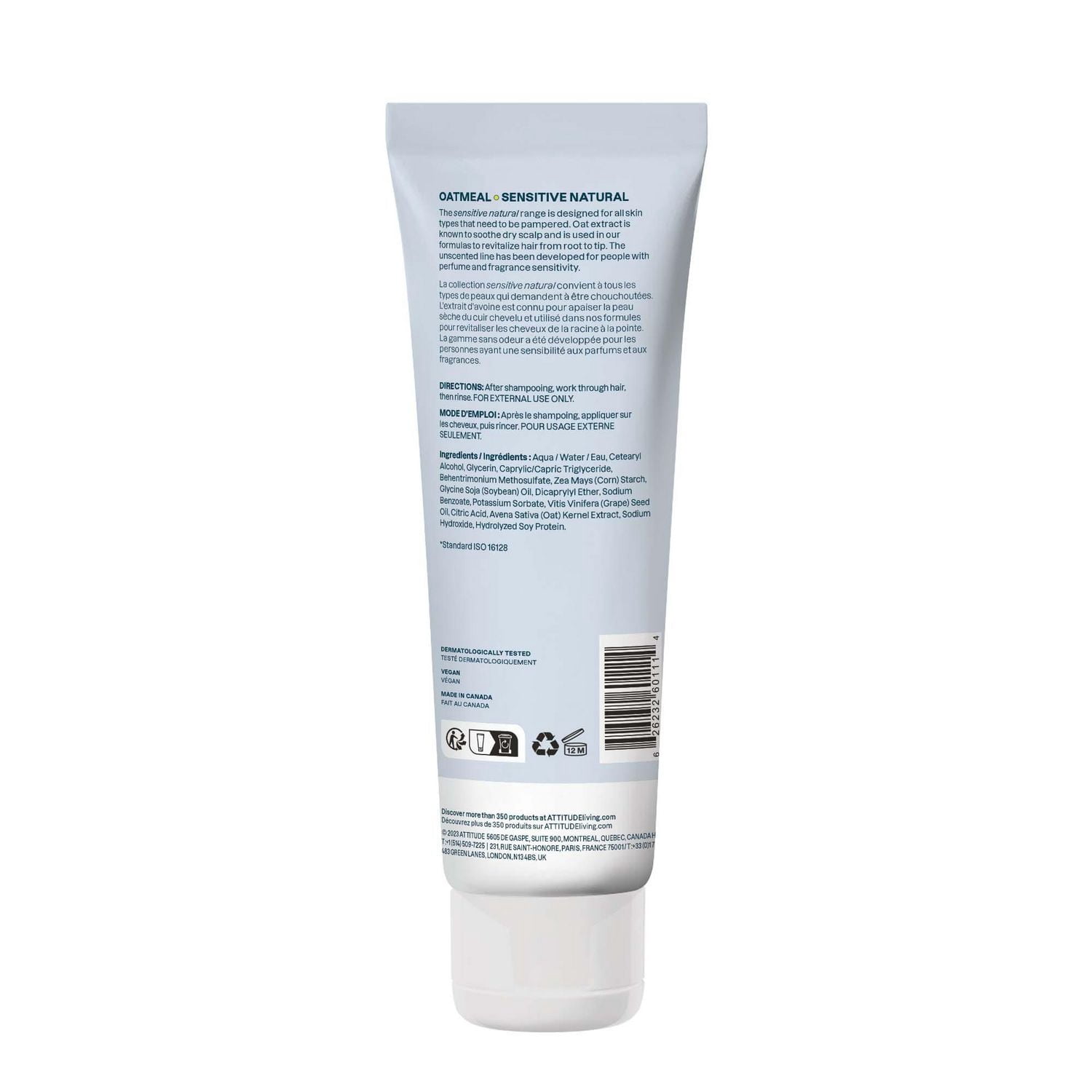ATTITUDE Avoine Sensible Naturel, Revitalisant Volume et Brillance, Sans Odeur