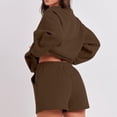 thumbnail image 4 of Ensemble de Survêtement pour Femmes avec Shorts, Tenue 2 Pcs pour l'Automne, Chandails à Manches Longues Décontractés Surdimensionnés à Col Rond, Shorts à Taille Élastique, Ensembles Assortis Brun, 4 of 7