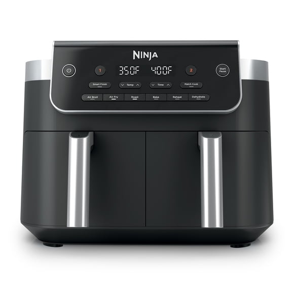 Friteuse à air chaud Ninja DualZone 8 pte (7,6 l), 6 en 1, 2 paniers, Smart Finish et Match Cook, friture à air chaud, rôtissage, cuisson au four, DZ801C gris
