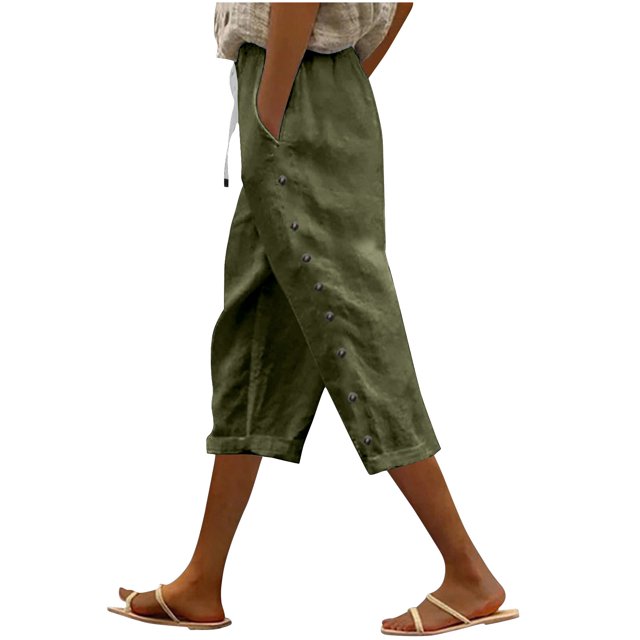 Plebaso Womens Capris Pants 2025 Summer Drawstring Casual Pants Lightweight Cropped Pants with Pockets
