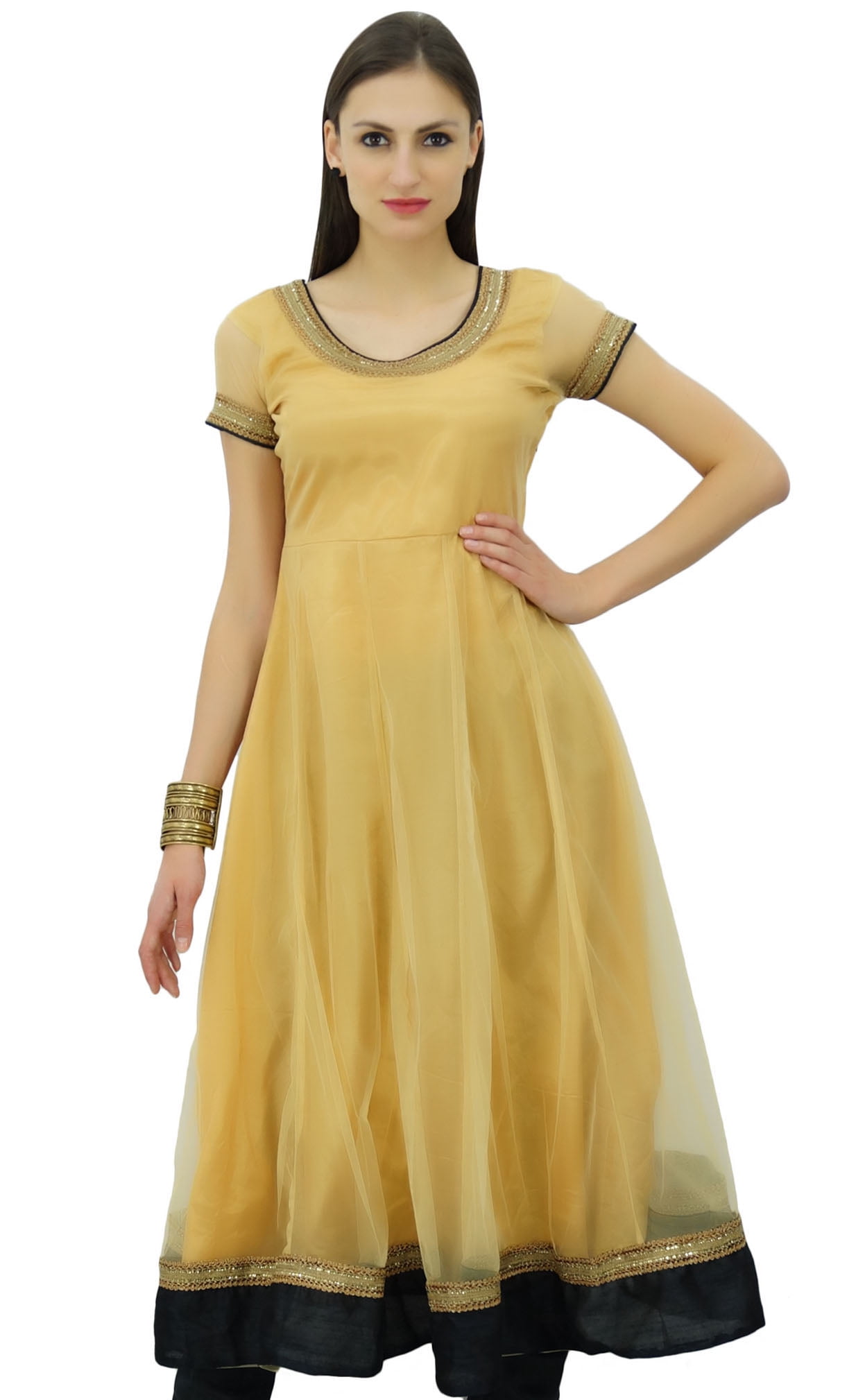 Bimba Flaired Net Anarkali Dress Solid Kurta Kurti Indian Tunic Custom Clothing