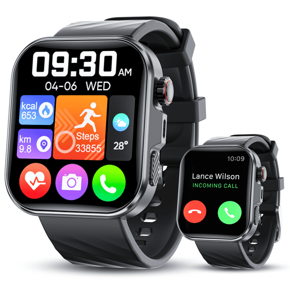 Smart Watch for Men Women, 1.84" HD Touchsreen, Bluetooth Calling, IP68 Water-Resistance, 100+ Sports Modes, Health, Fitness & Sleep Tracker, Timer, Fitness Watch for Android/iOS, Black