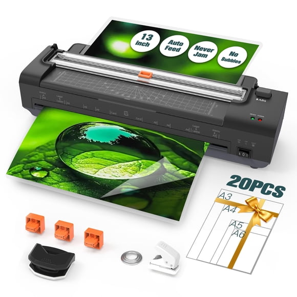 13 Inch Laminator Machine with Auto Paper Feed, Never Jam A3 Thermal & Cold Lamination, 20 Laminating Sheets, 10-in-1 Laminator with Cutter,