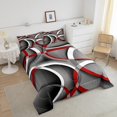 thumbnail image 3 of Stripes Comforter Set Full Kids Teens Gray Black Red Swirls Room Decor Abstract Stripes Circle Bedding Set, 3 of 5