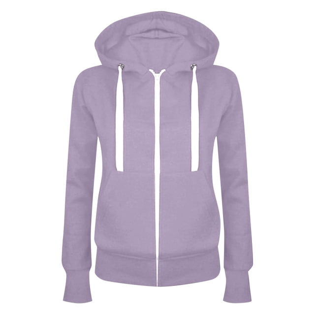 Aocisk Women Long Sleeve Patchwork Solid Color Hooded Zipper Casual Sport Coat Jacket Style Pullover Light Purple XL
