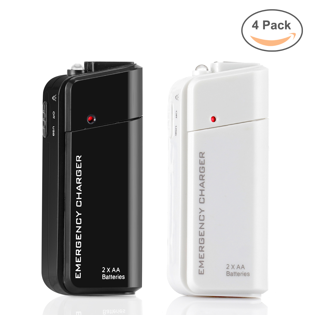 Smart Mini Battery Charger for 2 AA Rechargeable Batteries - USB Input (Batteries Not Included) 4 Pack White and 4 Pack Black