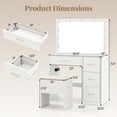 thumbnail image 3 of Gymax Vanity Desk with Mirror & Lights Dressing Table w/ Storage Stool Makeup Table, 3 of 9