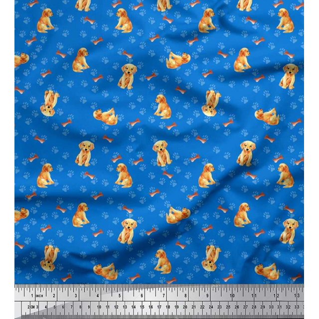 Soimoi polyester Crepe Fabric Paw,Bone & Puppy Dog Printed Fabric 1 Yard 42 Inch Wide