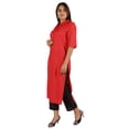 thumbnail image 3 of Moomaya Solid Rayon Kurta For Women bell Sleeve Drawstring Neck Long Ethnic Kurti, 3 of 7