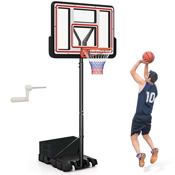 Goplus 7.4-10 FT Basketball Hoop Outdoor System with 44 Inch Shatterproof PC Backboard