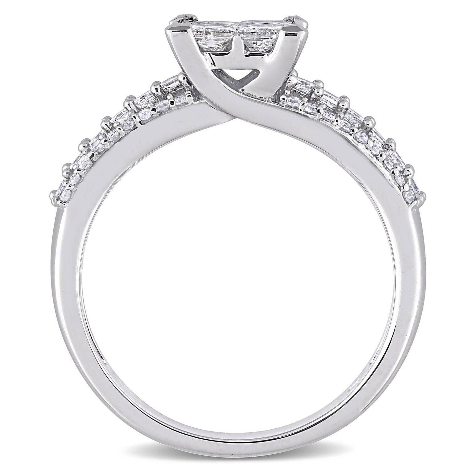 Miabella Bague de fiançailles a centre quad de coupe princesse en or blanc 10K avec diamant de 1 carat P.T.