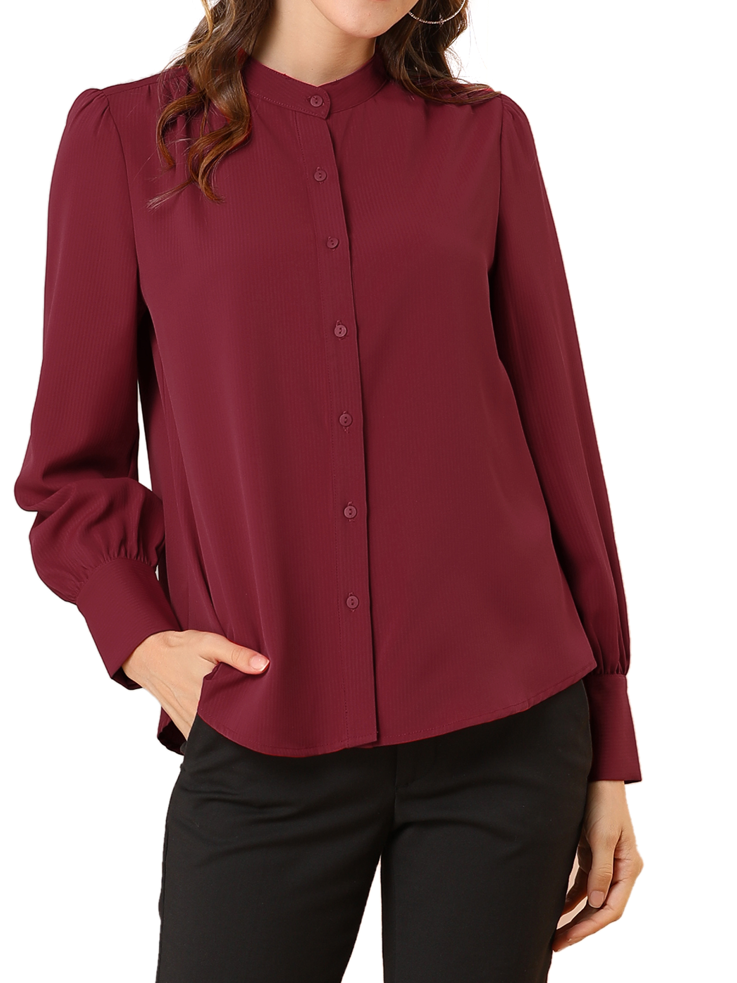 INSPIRE CHIC Women's Stand Collar Button Down Long Sleeve Shirts