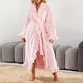 thumbnail image 2 of Moxiu Women's Fluffy Fleece Bathrobe - Cute Ruffle Fuzzy Ankle-Length Long Sleeve Ultra Soft Robe with Pockets Pink,M, 2 of 9