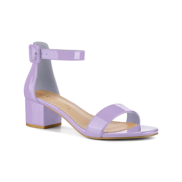 BLISSFUL STEP Women's Shoes Open Toe Block Heel Ankle Strap Sandals Purple 8