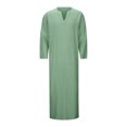 thumbnail image 3 of LUOGENLI T-shirts pour Homme pour Hommes Hommes Col en V Lin Manches Longues Caftan Thobe Longue Robe Chemise Robe Décontractée Robe Tee T-shirts Hommes Grande Taille et Grande Stature la Saint-Patrick Vert XXXXXL, 3 of 8