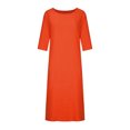 thumbnail image 4 of Robe en Coton et Lin pour Femmes Grande Taille Manches 3/4 Col Rond Coupe Ample Droite Unie Midi, 4 of 4
