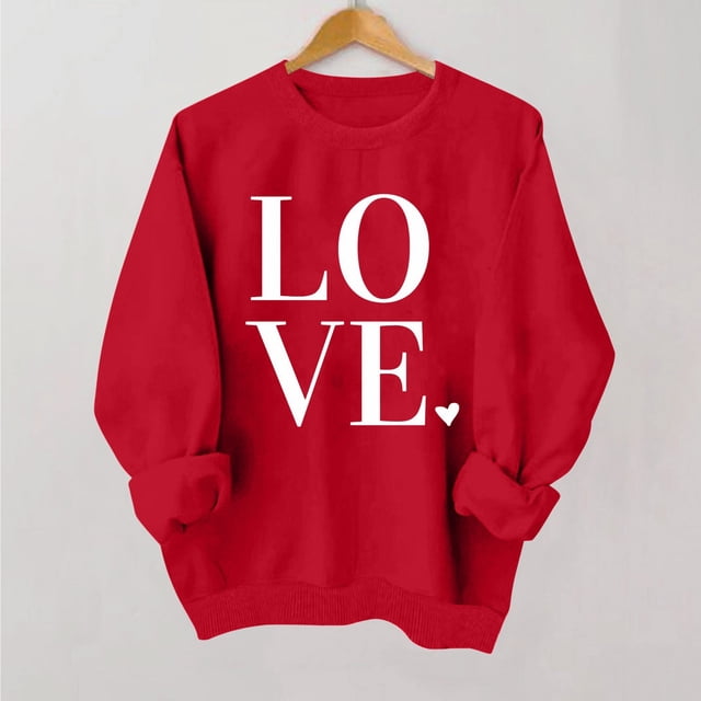 Styesk Chemises à Manches Longues pour Femmes Imprimé Cœur Hauts Confortables Doux Col Rond T-Shirts Chandail Mode Léger Chandail en Molleton Graphique de la Saint-Valentin Hauts Décontractés
