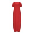 thumbnail image 4 of Annhoo Robes d'Été Grande Taille pour Femmes Col Rond Manches Courtes Robe Maxi Décontractée Ample Couleur Unie Longue Robe, 4 of 5
