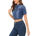 thumbnail image 4 of INSPIRE CHIC Veste Décontractée pour Femme Manches Courtes Veste en Jean Denim Courte Bleu TP, 4 of 7