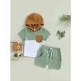 thumbnail image 2 of xiaxaixu Kid Boy Pants Suit, Casual Party Hooded Neck Short Sleeve Tops + Drawstring Solid Color Pants, 2 of 9