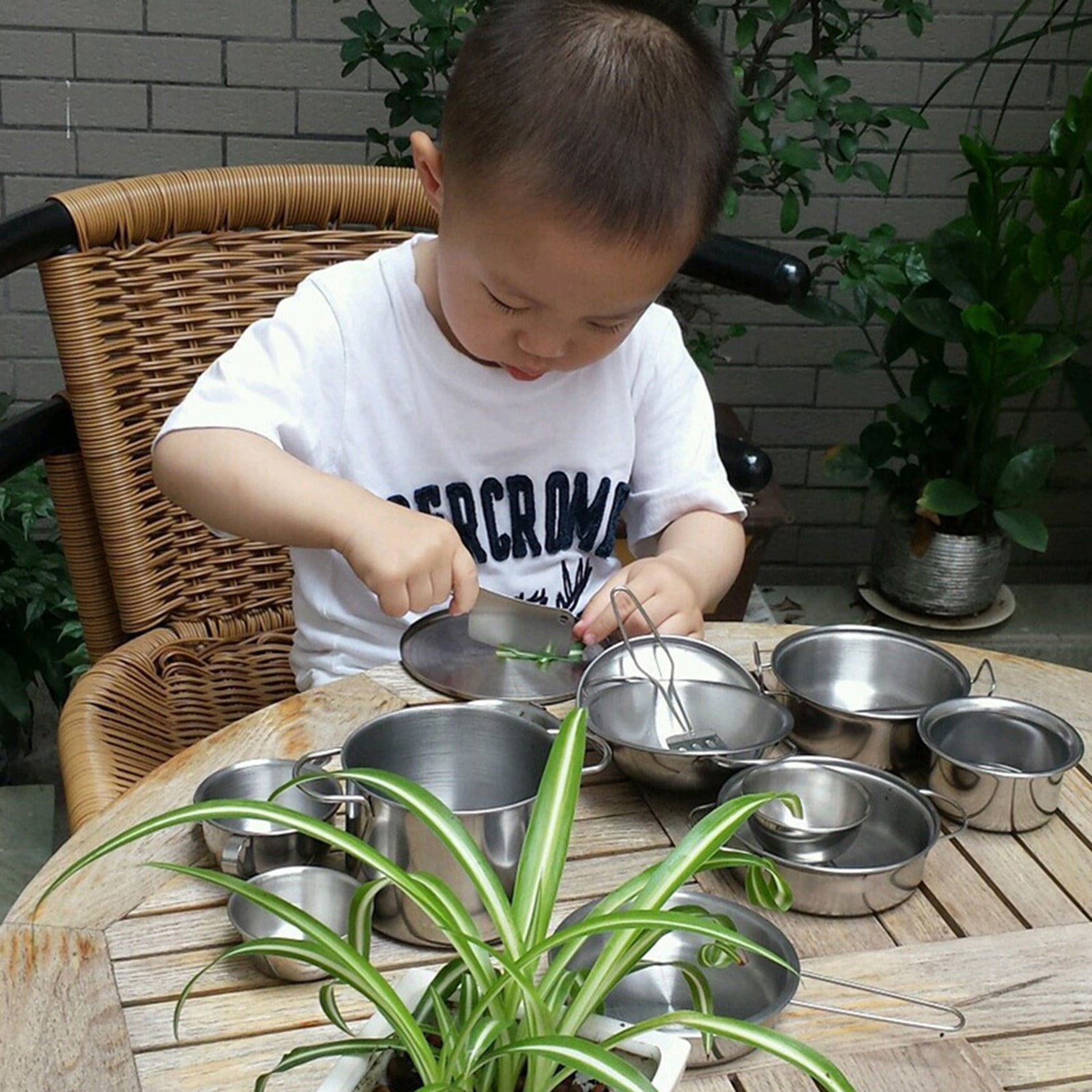 Children Kitchen Cookware Utensils Set Safe Stainless Steel Practical Toys Gift Boys Girls