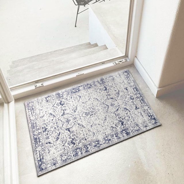 JV Home Area Rug Oushak Blue 2'x3'3" Washable Carpet Anti Slip