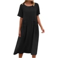 thumbnail image 1 of Bigersell Robes Formelles pour Femmes en Liquidation Femme Col Rond Manches Courtes Robe T-Shirt Midi Style D-121 Robes Décontractées Dames Grande Taille Robes d'Été, Noir 3TG, 1 of 8
