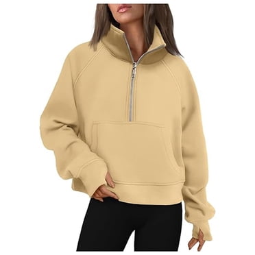 Huaizzzy Women's Fashion Casual Half Zipper Short Stand Collar Plus Solid Color Hoodie Leggings Sweatshirt Women Hoodie Women Full Zip Ladies Plaid Zip up Jacket Large Top Front Open Shirts Women