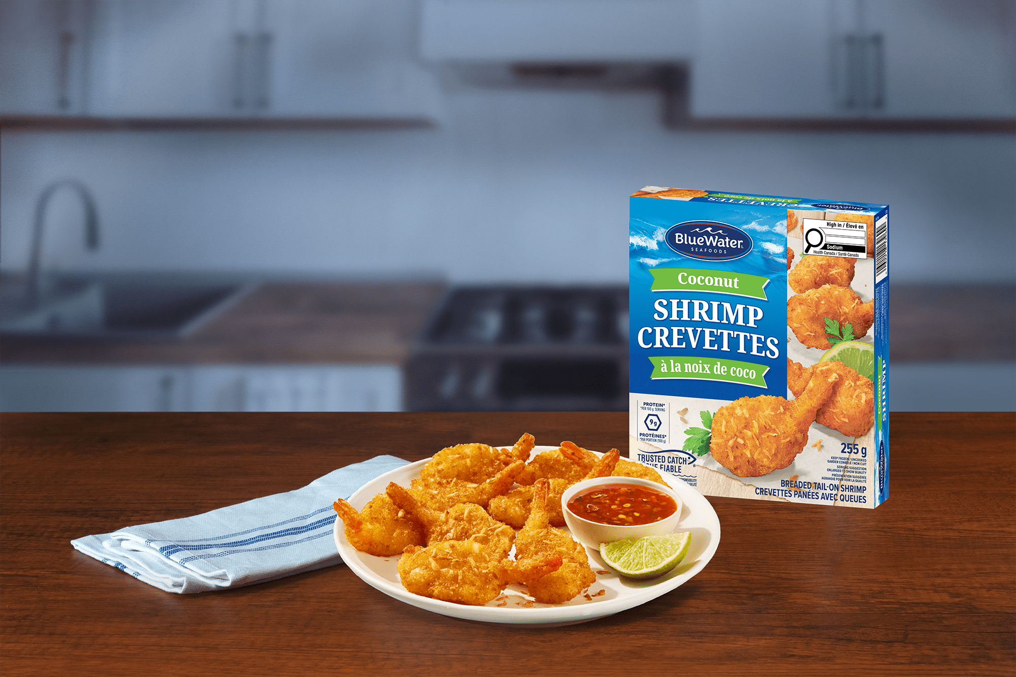 BlueWater Seafoods Coconut Shrimp Whole Shrimp, Breaded with Crunchy Panko Breadcrumbs, Frozen, 255 g Package, Crunchy coconut shrimp with panko breading
