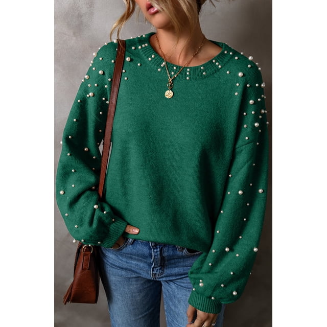 a.Jesdani Elegant Long-Sleeve Sweater - Pearl-Finish Fit!