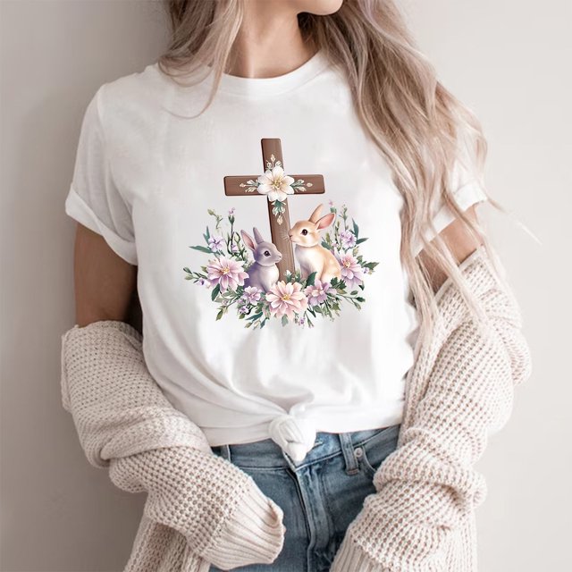 Weiqiqre Womens Summer Tops Happy Easter T Shirt Easter Bunny Shirt Cute Rabbit Graphic Tee Gift Spring Tees Tops