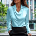 thumbnail image 2 of Yanlir Chemisier Haut à Revers en Satin Uni pour Femme, Printemps Automne, Col Rond, Mode Décontractée, Boutons, Blouse Confortable pour le Bureau, le Travail, le Port Quotidien (Bleu#1, S), 2 of 7
