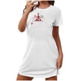 thumbnail image 3 of Sakmal Chemises de Nuit Douces pour Femmes Grande Taille Blanches Confortables Robe de Maison de Noël Courte Imprimé Joyeux Noël Manches Courtes Col Rond Chemises de Nuit P-2TG, 3 of 4