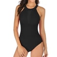 thumbnail image 1 of Bigersell Women One-Piece Swimsuits , High Neck Front Ruched Bathing Suit , Keyhole Back Padded 1 Piece Swimsuit for Spring Summer Vacation Beach Swimwear, Style SW-24, Black, XL, 1 of 2