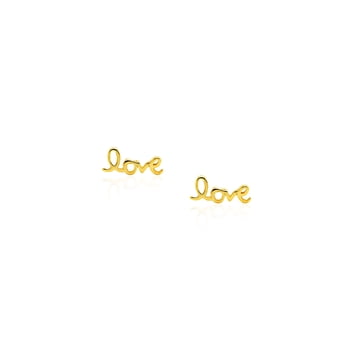 Mercie Sterling Silver Gold Vermeil Gold Love Script Stud Earrings, Minimal Jewellery for Women