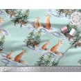thumbnail image 2 of Soimoi Green Cotton Cambric Fabric Fox & Pine Tree Decor Fabric Printed Yard 42 Inch Wide, 2 of 3