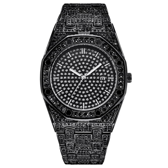 FcBaudy Men's Quartz Watch,Mens Watches Trendy Full Diamond Geometry Stainless Steel Strap Men's Watch Quartz watch