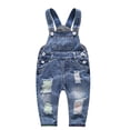 thumbnail image 1 of KIDSCOOL SPACE Salopette en Jean Déchirée Mignonne pour Bébé Garçon Fille, 18-24 Mois, 1 of 9