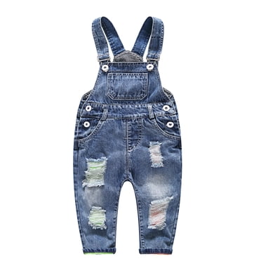 KIDSCOOL SPACE Baby Boy Girl Ripped Denim Cute Workwear Jean Overalls,6-12 Months