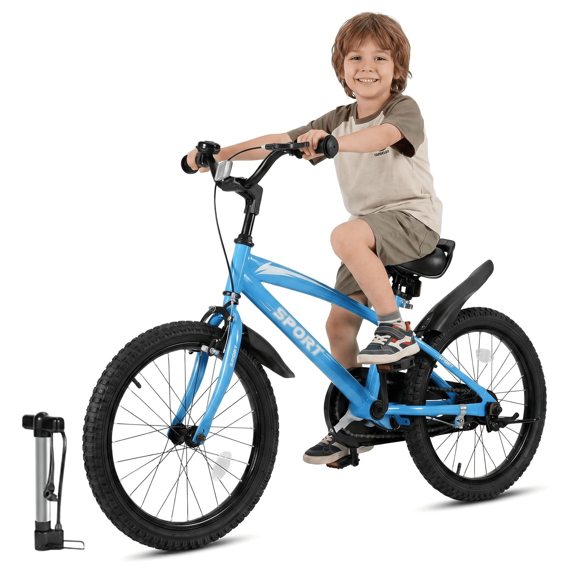Naipo 18inch Kids Bike for Boys & Girls Ages 5-10 Character Group Child Bicycle Blue with Removable Training Wheels & Hand Brake Coaster Brake