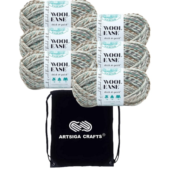 Lion Brand Wool Ease Thick & Quick Seaglass 640-542 (6-Skeins - Same Dye Lot) #6 S Bulky Acrylic-Wool Yarn for Crocheting and Knitting with Project Bag
