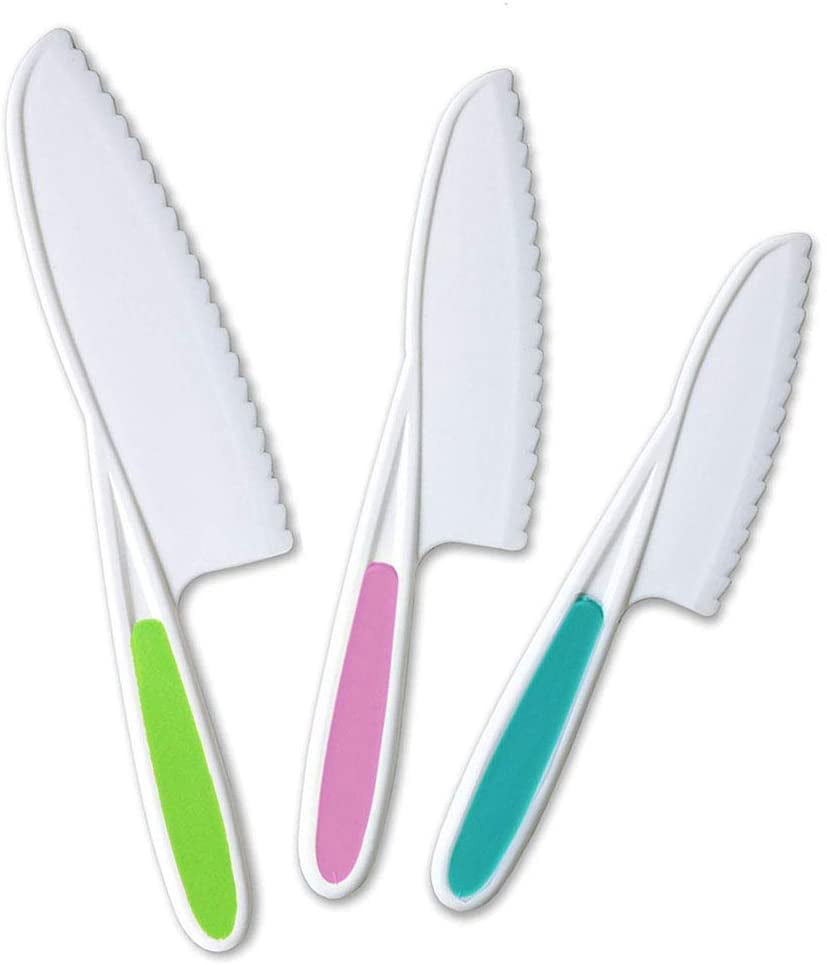 TORUBIA 3 Pieces Safe Nylon Cooking Knives for Children, Plastic Kitchen Knife Set for Kids for Lettuce or Salads