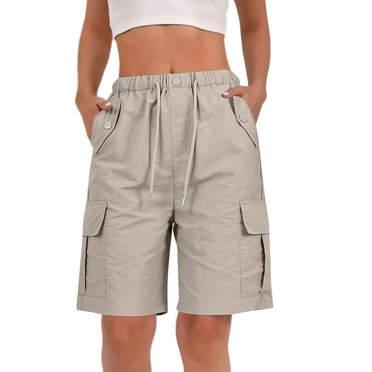 ManxiVoo Women's Workwear Shorts Multi Pocket Utility Casual Cargo Pants Outdoor Hiking Summer XXL Size Khaki