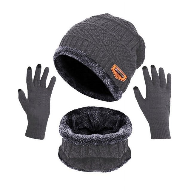 Winter Hat and Gloves for Men Winter Warm Plus Fleece Thick Hat Scarf Scarf Solid Color Screen Gloves Three-Piece Adult Winter Gloves Touchscreen Gloves Mens Winter Gloves Touchscreen