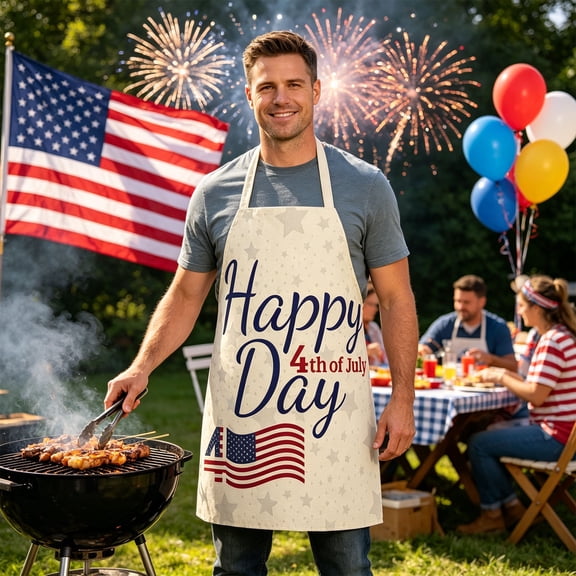 Dvkptbk 68 par 55 cm 4 Juillet Imprimé un Pron Fête de l'Indépendance Patriotique Rouge Blanc Bleu Réglable Cuisine un Pron pour Femmes Hommes Cuisine BBQ Résistant à l'Huile Résistant aux Taches