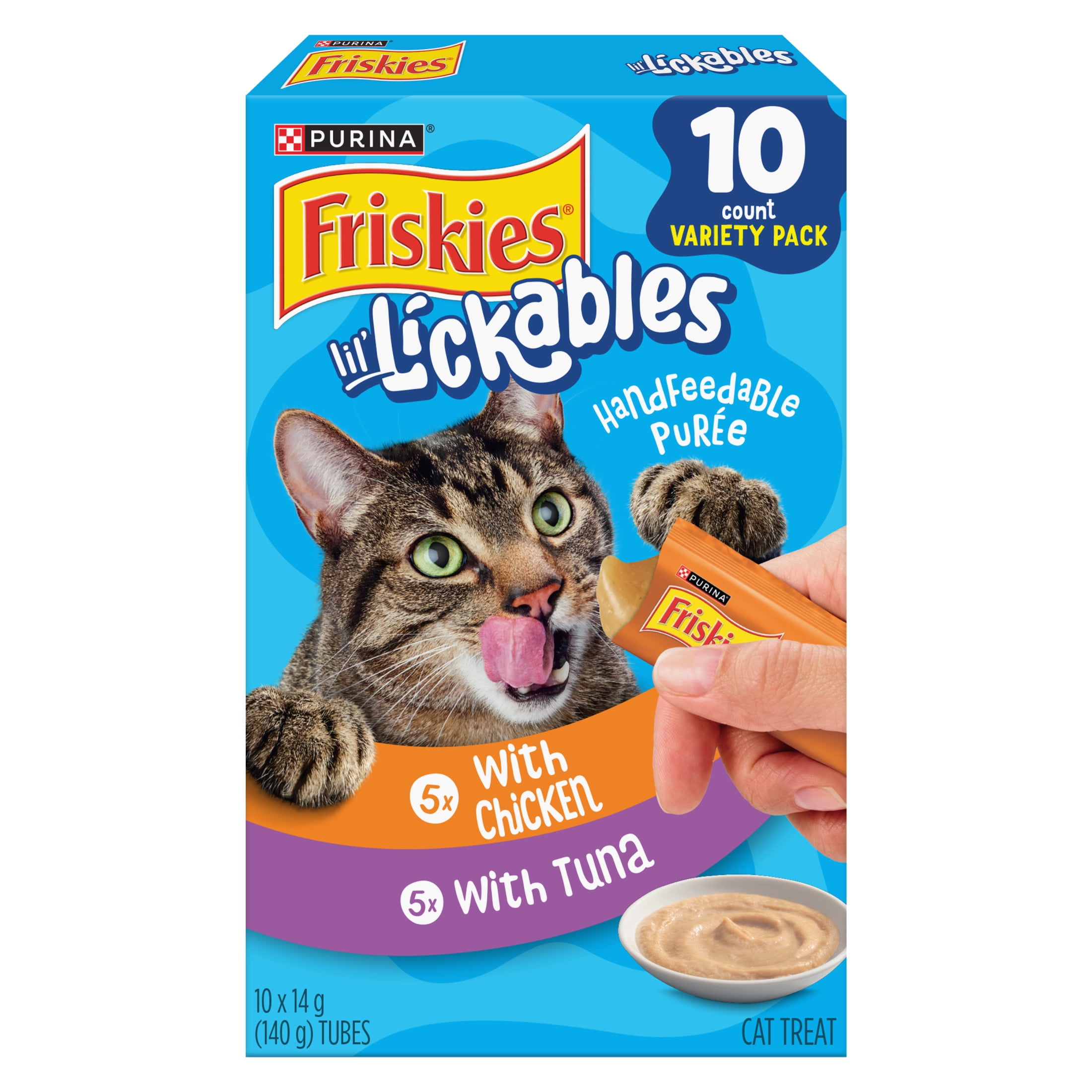 Purina Friskies Lil' Lickables Thon Et Poulet Emballage Assorti, Gâteries pour chats, 14 g x 10