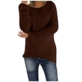 thumbnail image 1 of T-shirts à Col Rond à Manches Longues pour Femmes, Mode d'Automne, Hauts Western Tendance pour Dames, Tunique Ample, Hauts Grande Taille, Chandails Unis, Brun P, 1 of 4