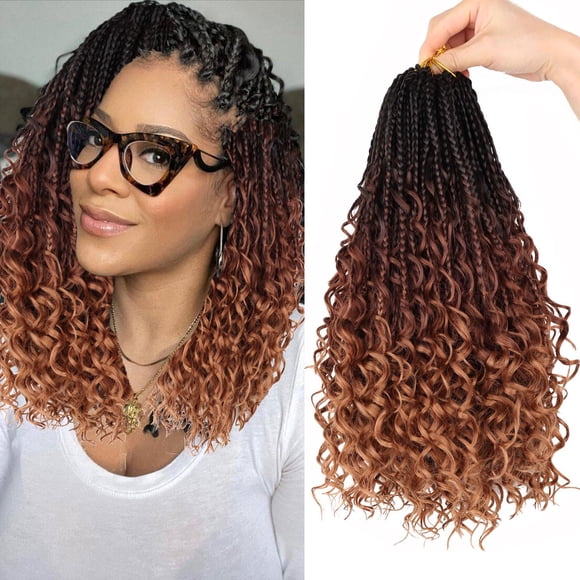 Tresses de Boîte Déesse 14 Pouces pour Cheveux Crochet pour Femmes Noires 8 Paquets Extension de Cheveux Tressage Synthétique Boho Pré-Enroulé 1b/33/30