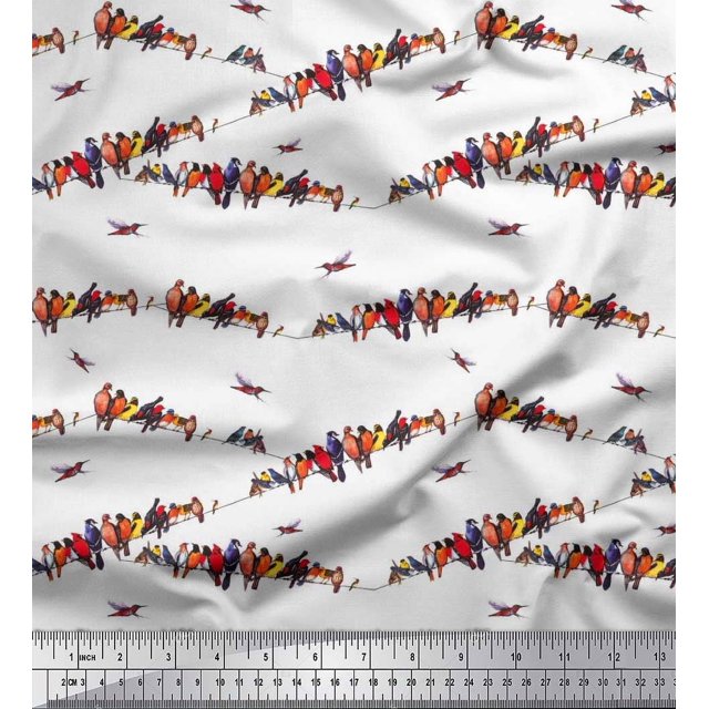 Soimoi Rayon Fabric Colorful Bird Print Sewing Fabric Yard 56 Inch Wide