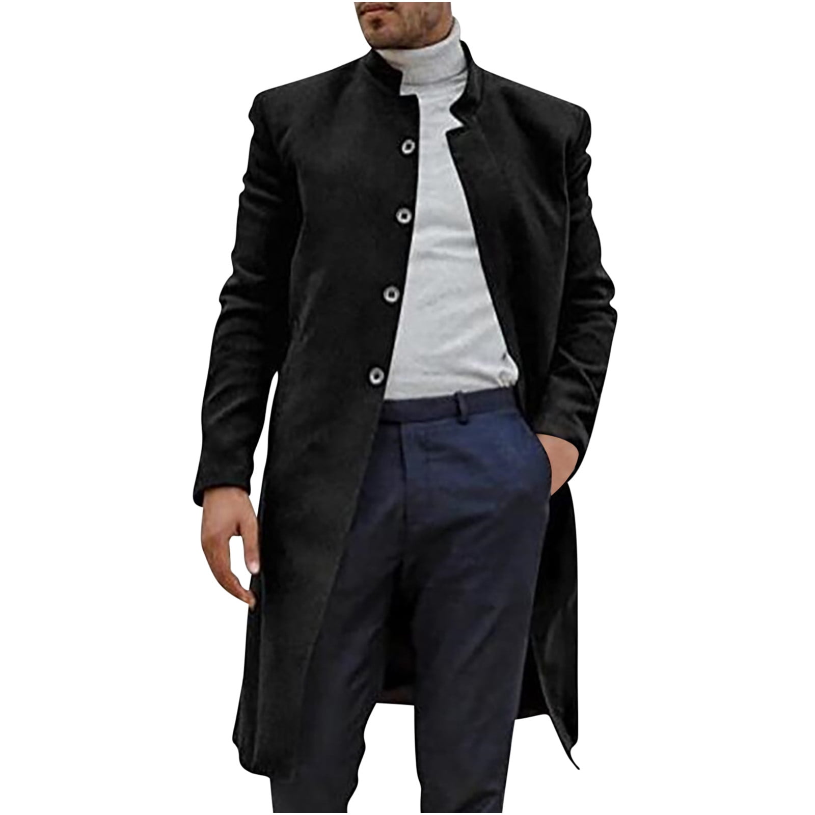 LOVZFMLL Trench Coat for Men Button Down Stand-Up Collar Long